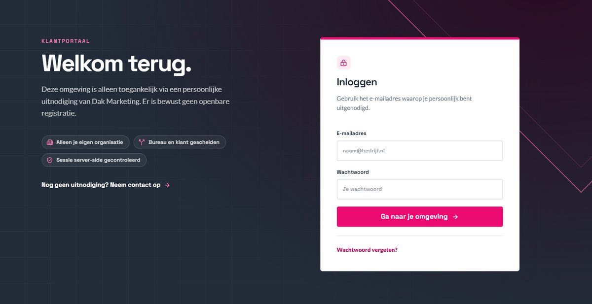 Het klantportaal van Dak Marketing: inloggen met je persoonlijke gegevens